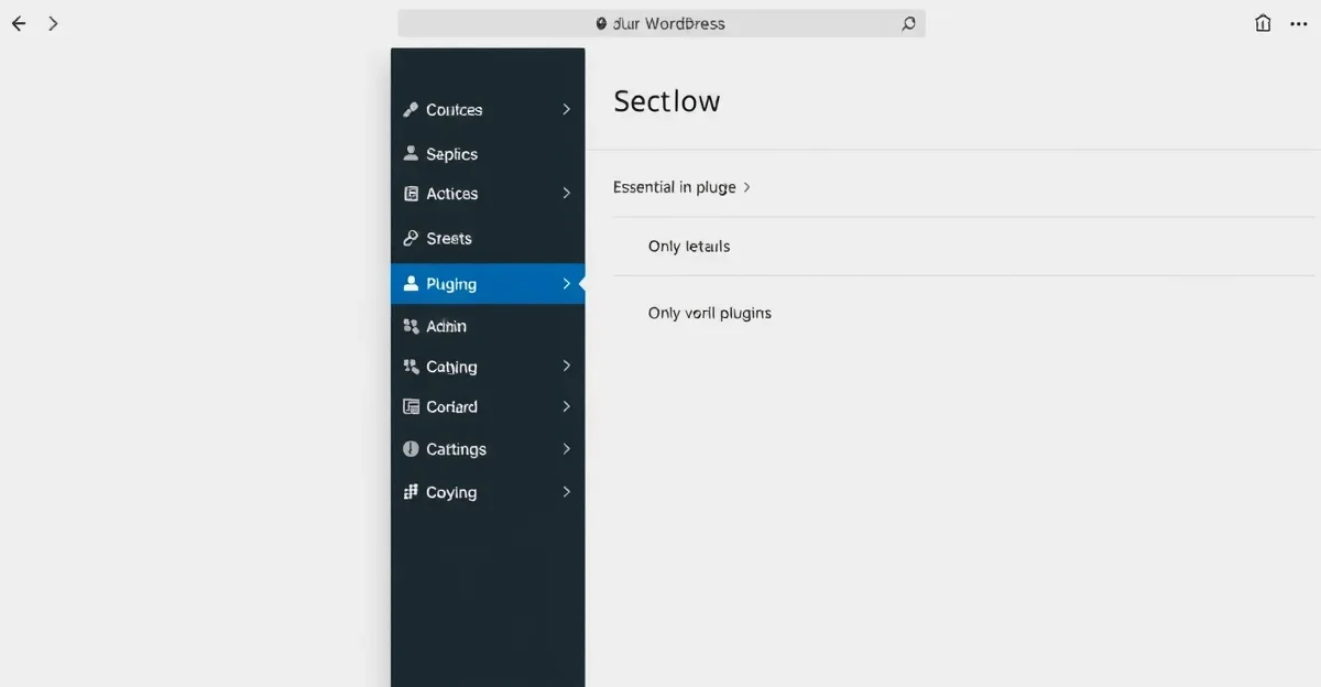 Minimal WordPress admin dashboard with only essential plugins and core features enabled
