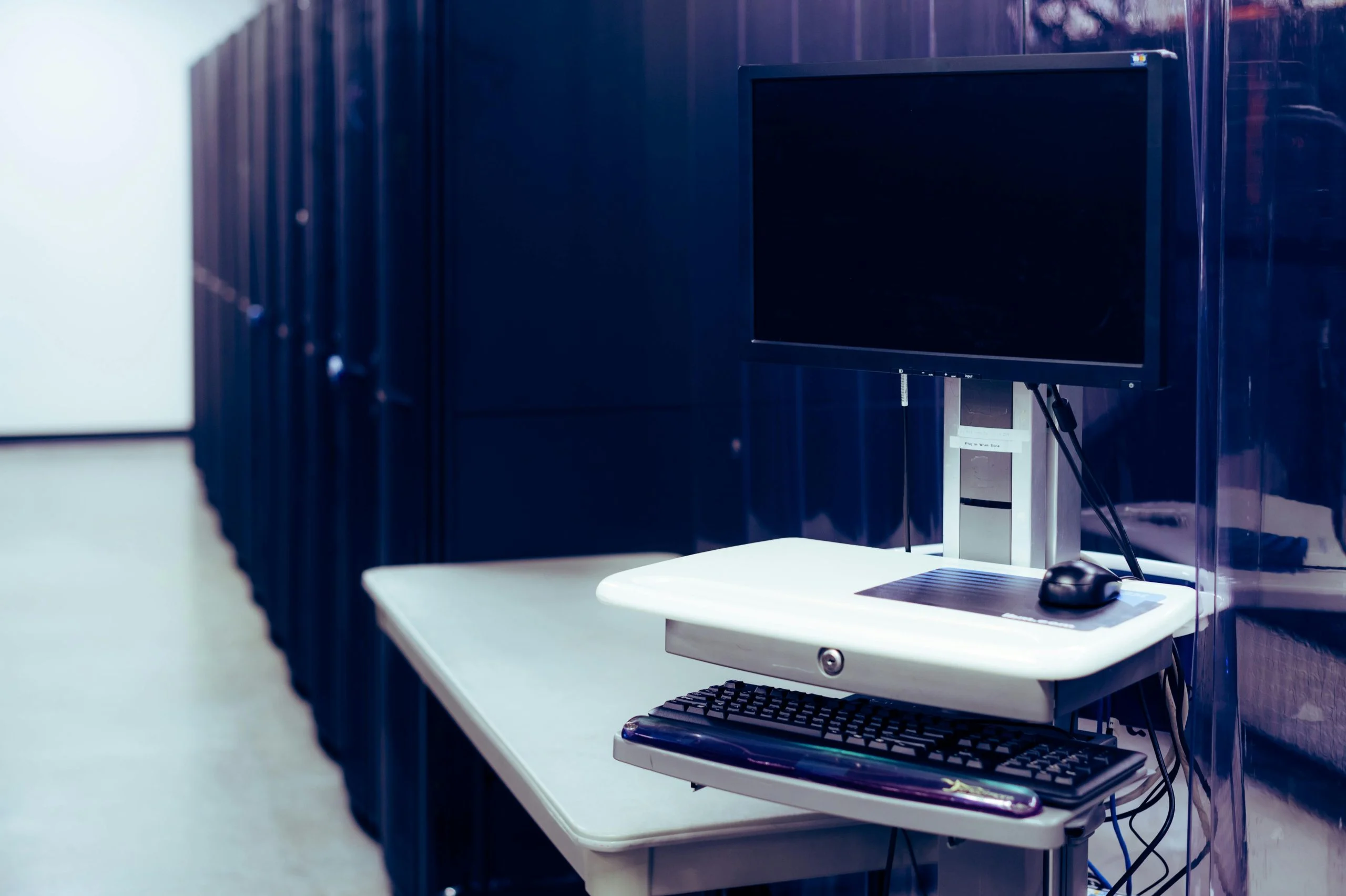 Modern data center server room for running AI locally with WordPress
