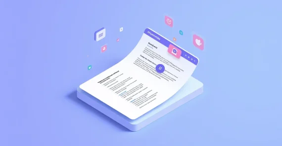Isometric illustration of a webpage with structured data markup and floating UI elements