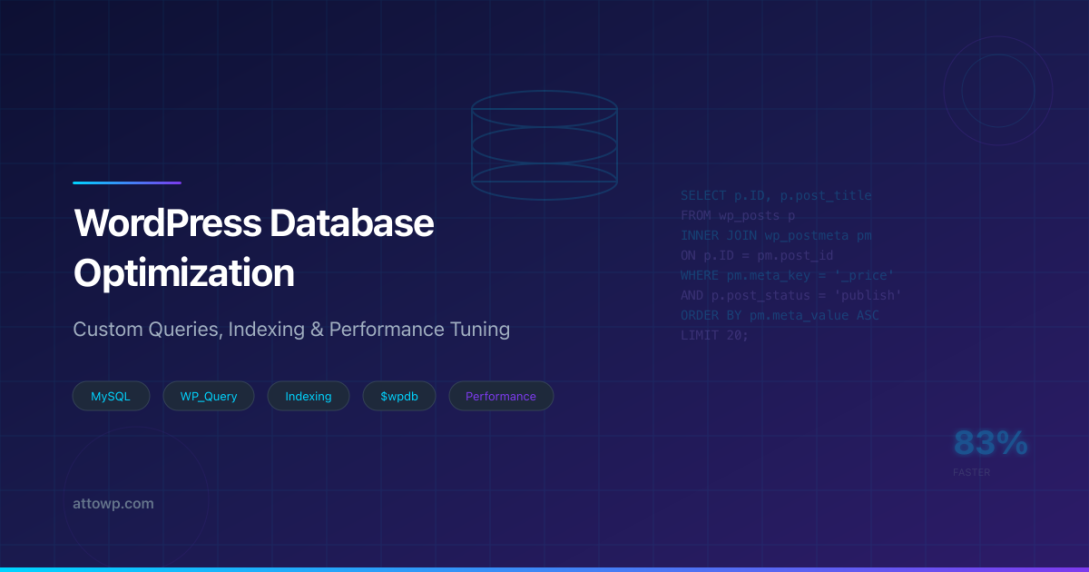 WordPress database optimization guide covering custom queries indexing and performance tuning