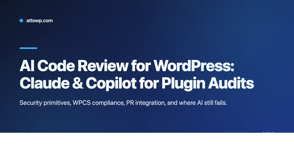 Banner for AI code review using Claude and Copilot on WordPress plugins
