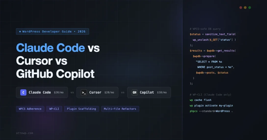 Claude Code vs Cursor vs GitHub Copilot comparison for WordPress developers