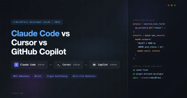 Claude Code vs Cursor vs GitHub Copilot comparison for WordPress developers