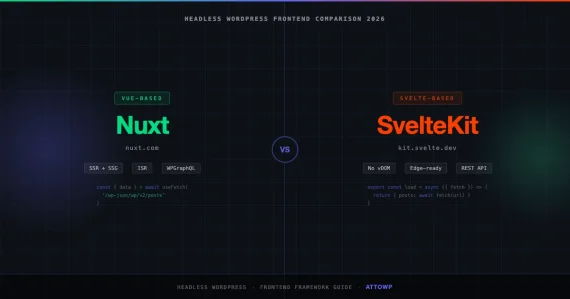 Nuxt vs SvelteKit comparison for headless WordPress development in 2026